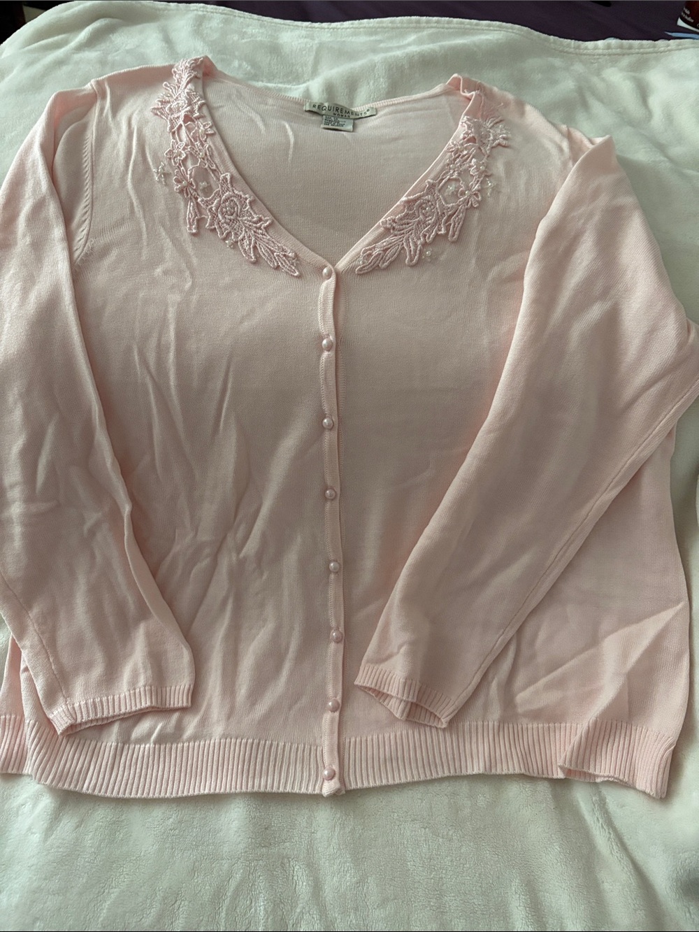Soft Pink Embroidered V-Neck Button Cardigan